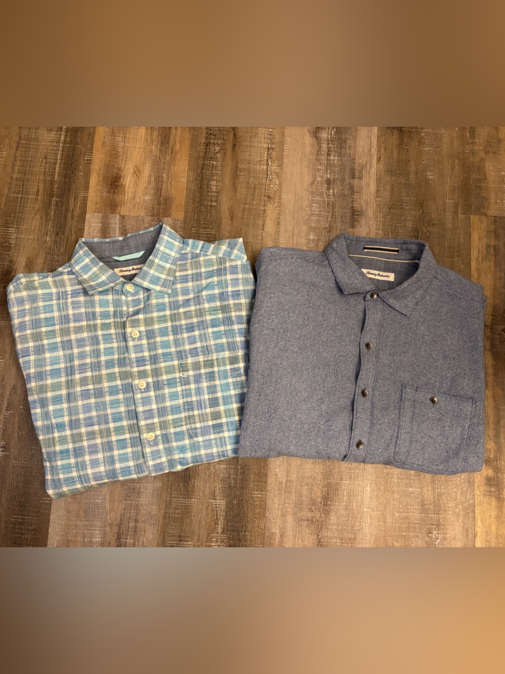 Tommy Bahama Set Of 2 Men’s Blue 100% Cotton Long Sleeve Button Up Shirts Size L